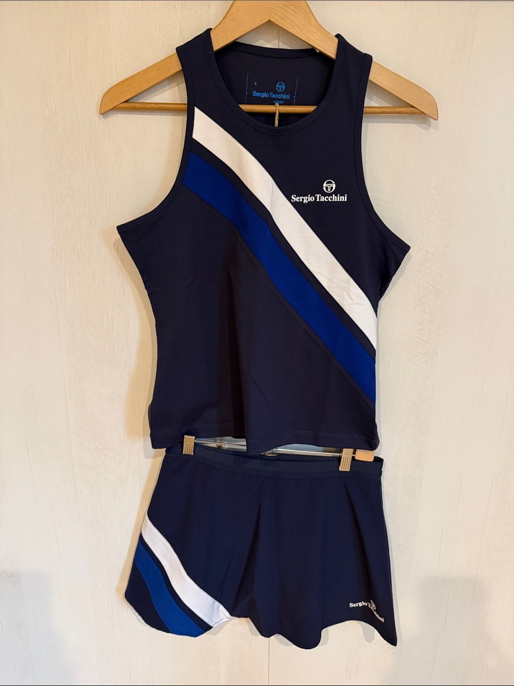 Sergio Tacchini Navy Blue White and Royal Blue Athletic Skirt Set